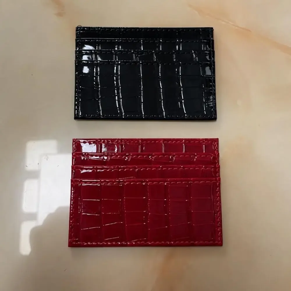 Red crocodile skin texture card holder wallet